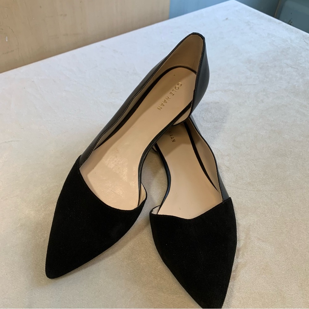 Cole Haan VGC black flats skimmer D’orsay 8.5 suede leather pointed toe